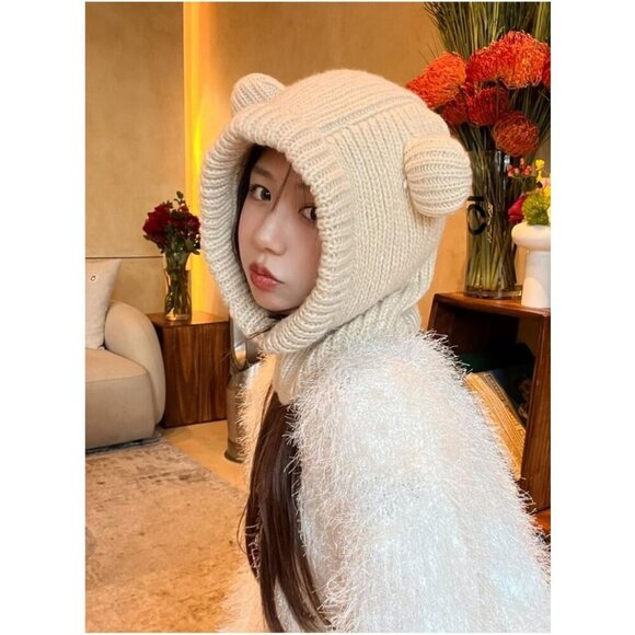 Women\'s Beige Cute Bear Balaclava Warm Hooded Scarf Beanie Hat Skull  Pullover main image 7